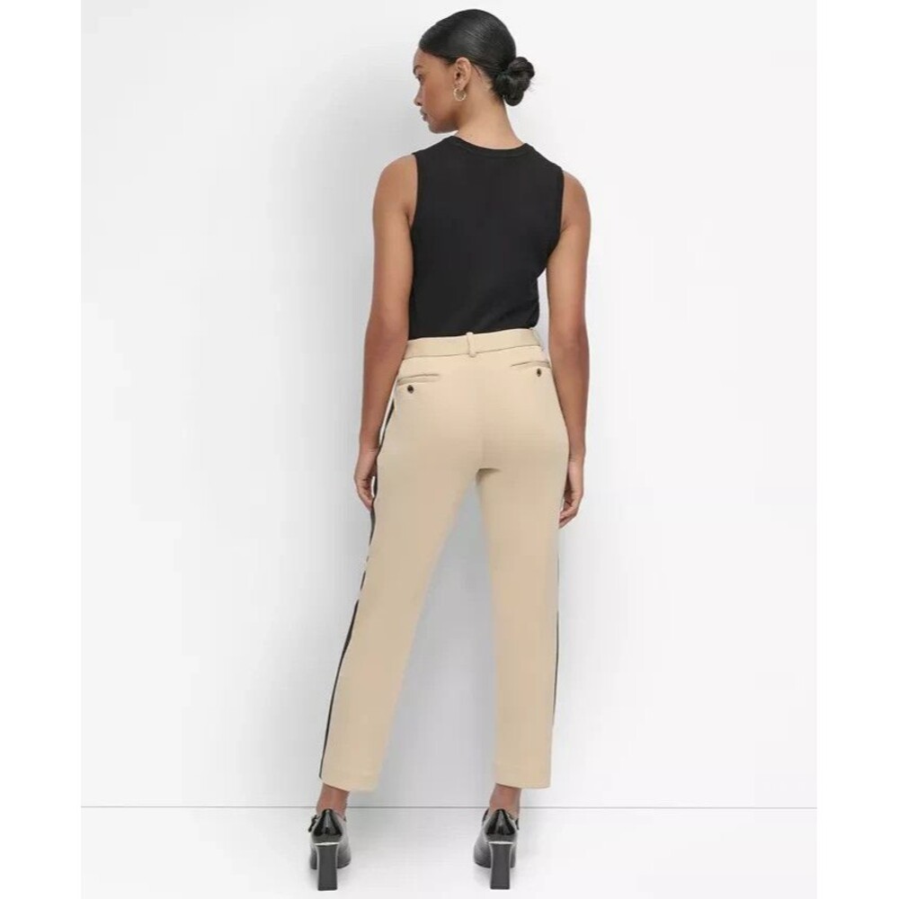 DKNY Women's Soft Hand Scuba Ankle Dressy Pants Sides Stripes Beige Black Size 0 - Picture 3 of 11